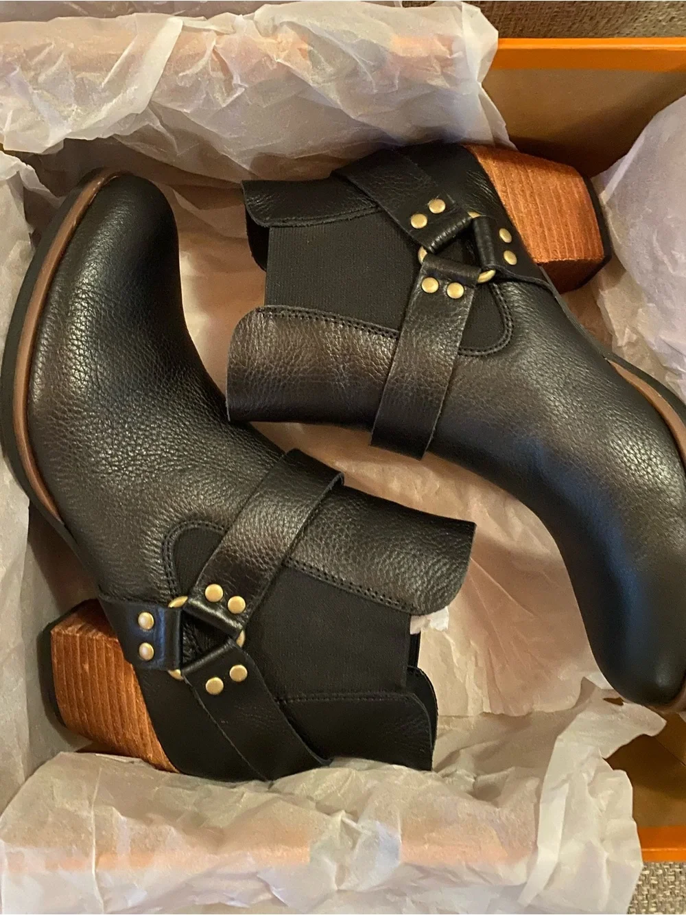 Kork-Ease Black Leather Studded Ankle Booties